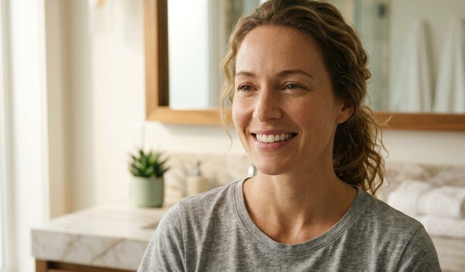 Provadent Ingredients A close up of a healthy person smiling, highlighting the benefits of a balanced mouth microbiome and stronger teeth.