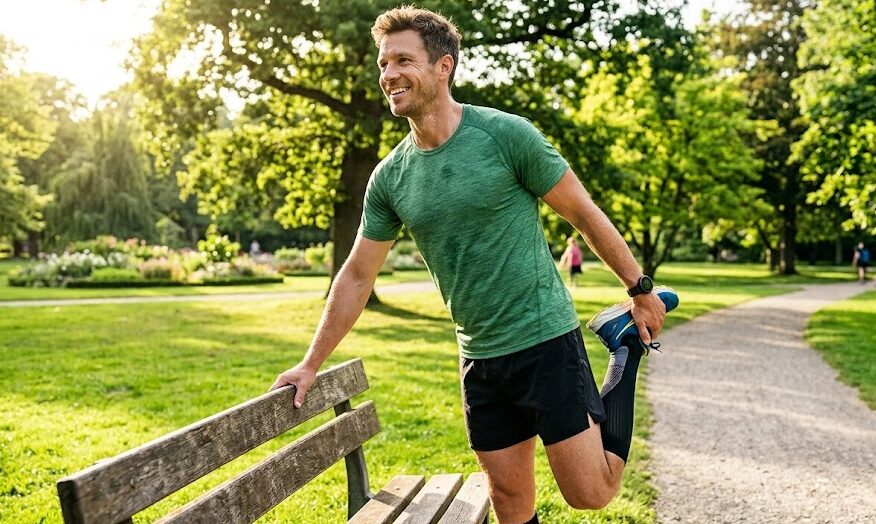 Athletic man experiencing the potential benefits of a horny goat weed tablet for sustained blood flow.