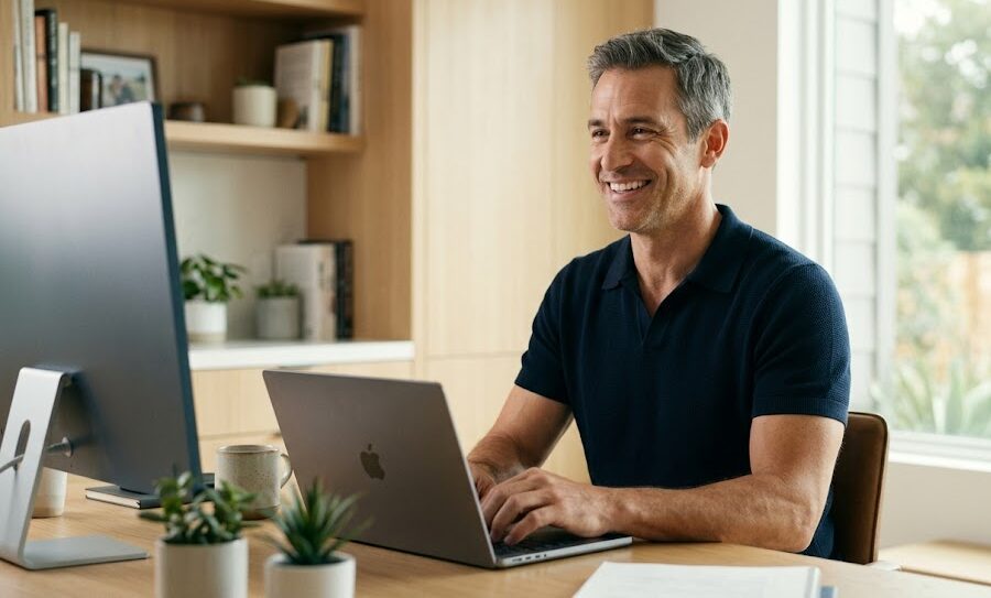 cortisync review Man looking relaxed and energetic after taking PrimeGENIX CortiSync