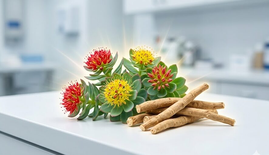 best adaptogens to lower cortisol best adaptogens to lower cortisol: Close up of Rhodiola Rosea and Withania somnifera used in an adaptogenic capsule