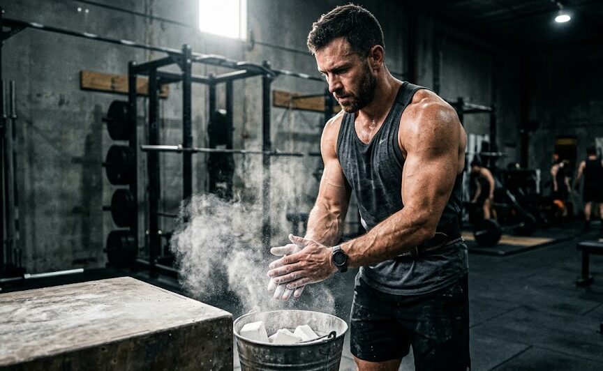 A focused athlete preparing for a heavy lift, illustrating that learning how to increase male testosterone starts with structured resistance training.