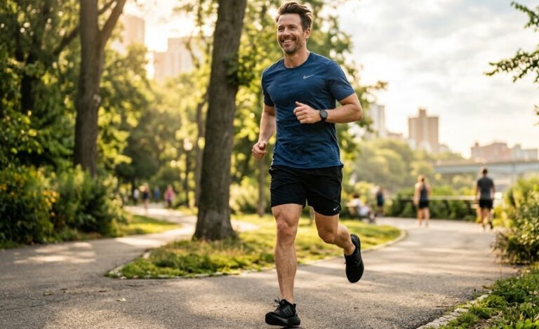 A middle-aged man feeling energetic, representing the benefits of using a high-quality testosterone boosting supplement.