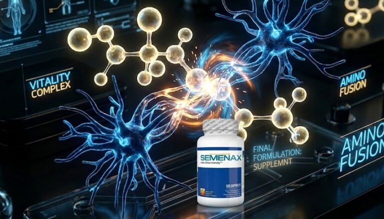 Scientific rendering of amino acids nourishing the male reproductive system for volume enhancement.