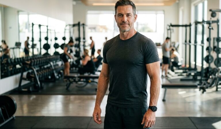 Fit, energetic man in his 40s showing the vitality benefits of optimized free testosterone.
